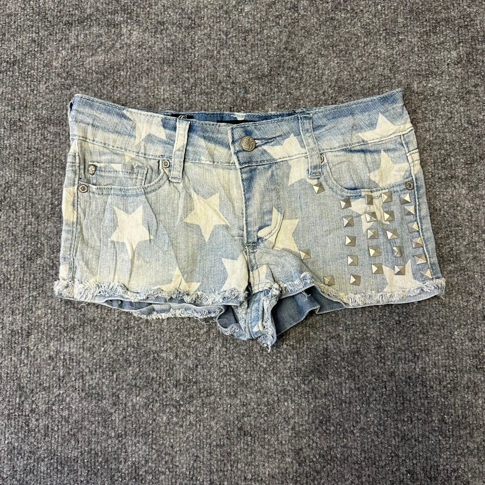 Jane Doe Shorts Womens Size 0 Blue Star Print Studded Denim Cut Off Frayed Hem